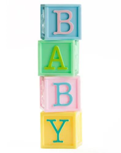 vertical blocks that spell out the word baby